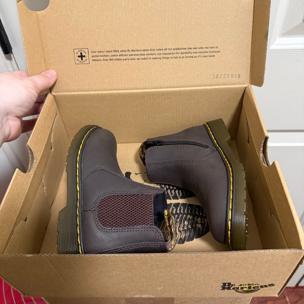 Dr. Martens Kids Brown Chelsea Boots with Yellow Stitching